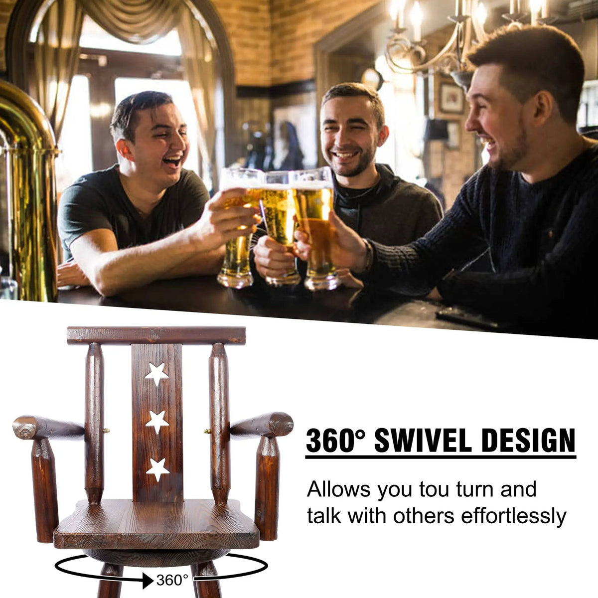 Bistro Chair | 360 Degree Swivel | Fir Wood Construction | Brown