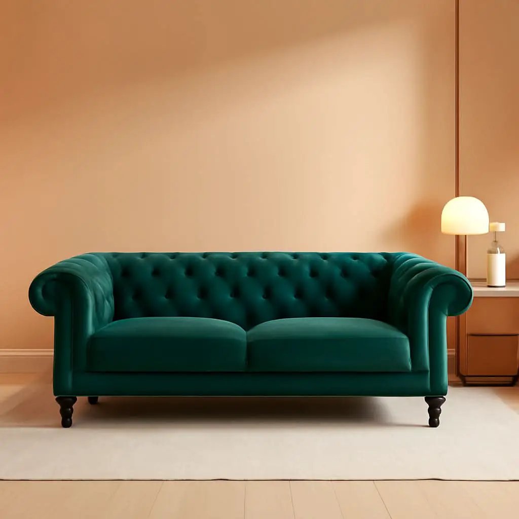 Green Velvet Chesterfield Living Room Set Including Sofa Loveseat and Club Chair from PriceLows™
