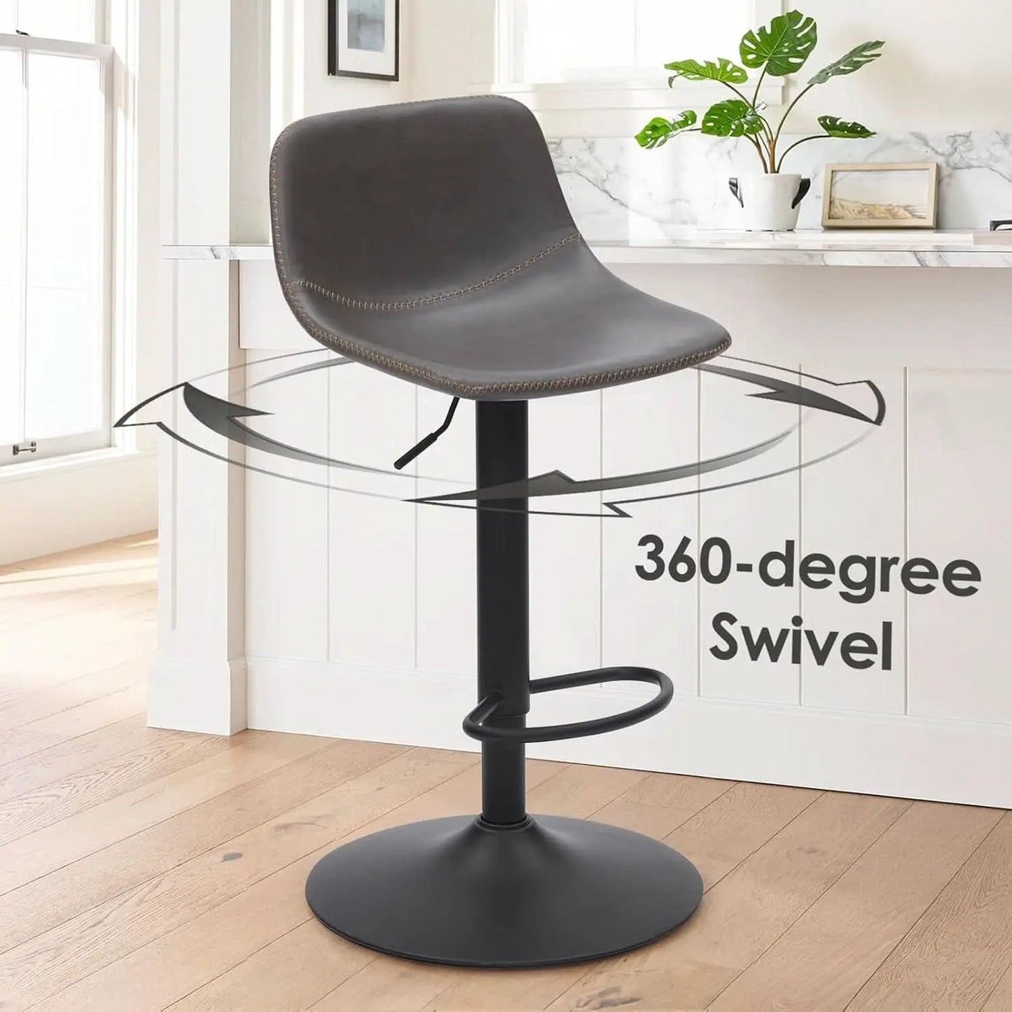 Adjustable Bar Stools Set of 2 PU Leather Back Support from PriceLows™
