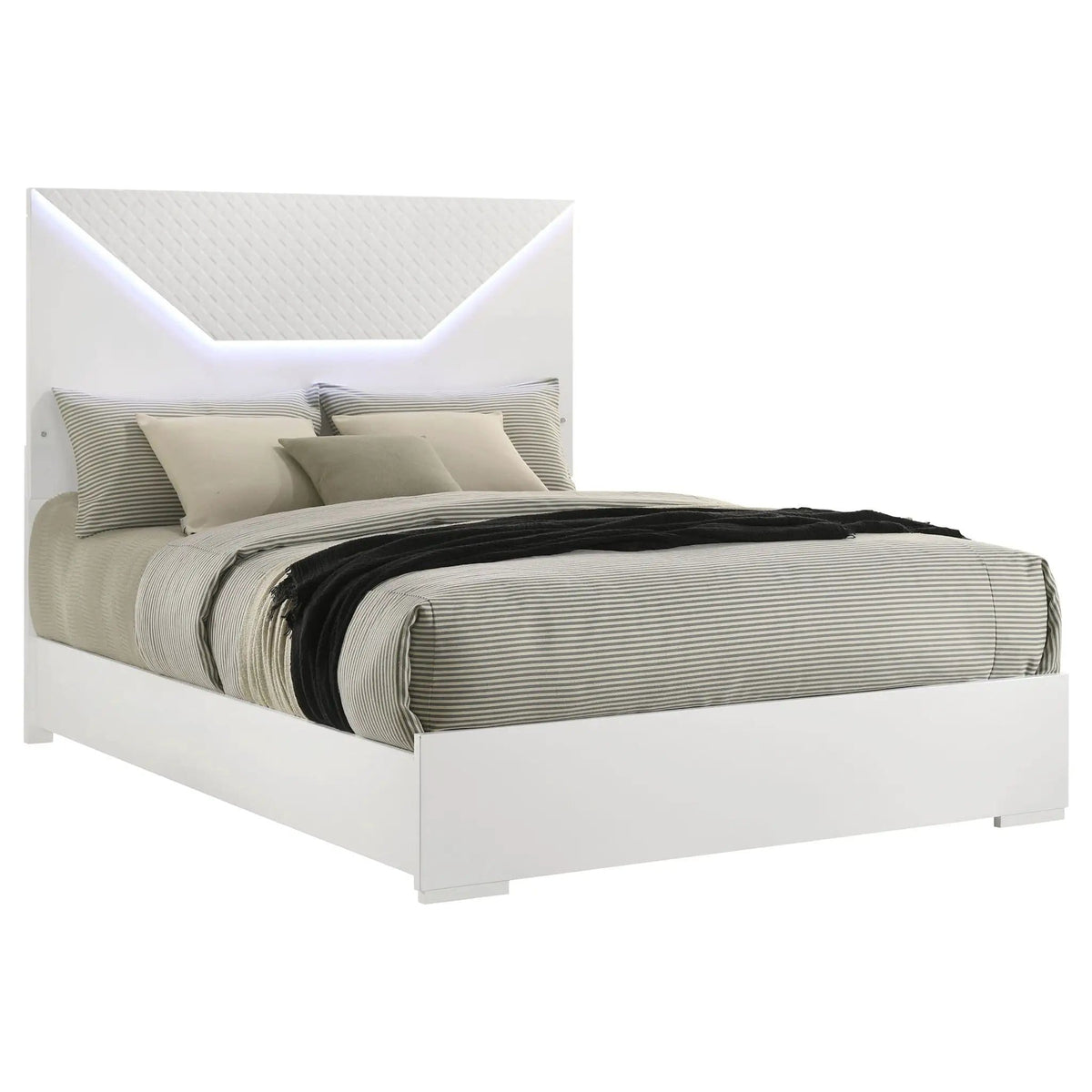 Ives Queen Panel Bed LED Headboard White High Gloss | 63.5 x 83.5 x 56.75 in | Bedroom Furniture | Bedroom