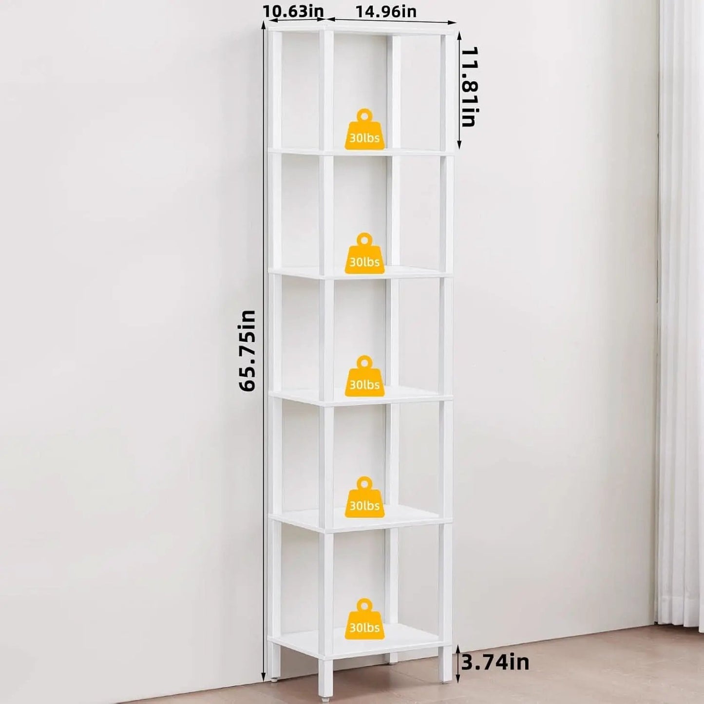 66 Inch Tall Bookshelf 6 Tier Slim Storage Display from PriceLows™