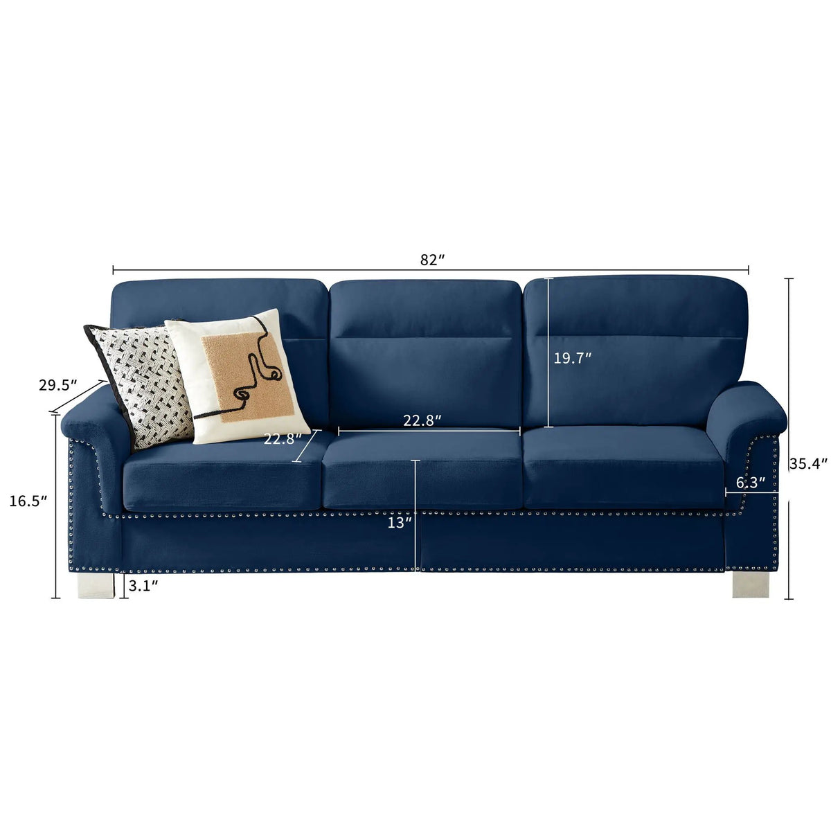 3 Seater Stationary Sofa | High-Density Foam And Spring Pack | 84.2 Inch Length | Solid Structure