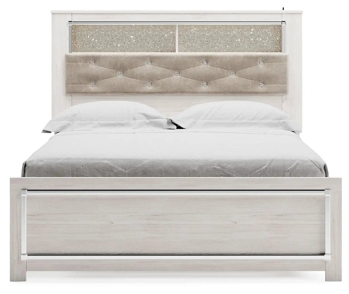Altyra Queen Panel Bookcase Bed With Roll Slats | Storage Bed | Engineered Wood & Polyester | White