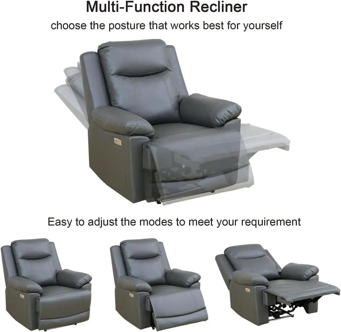 Power Recliner Sofa Set Leather With USB Ports Living Room from PriceLows™