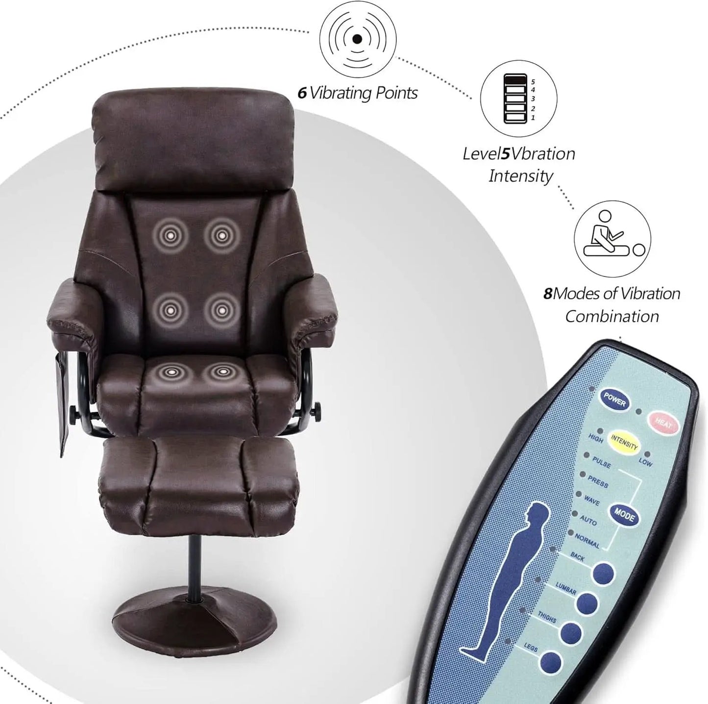 Swivel Recliner With Ottoman Massage Dark Brown Chair from PriceLows™