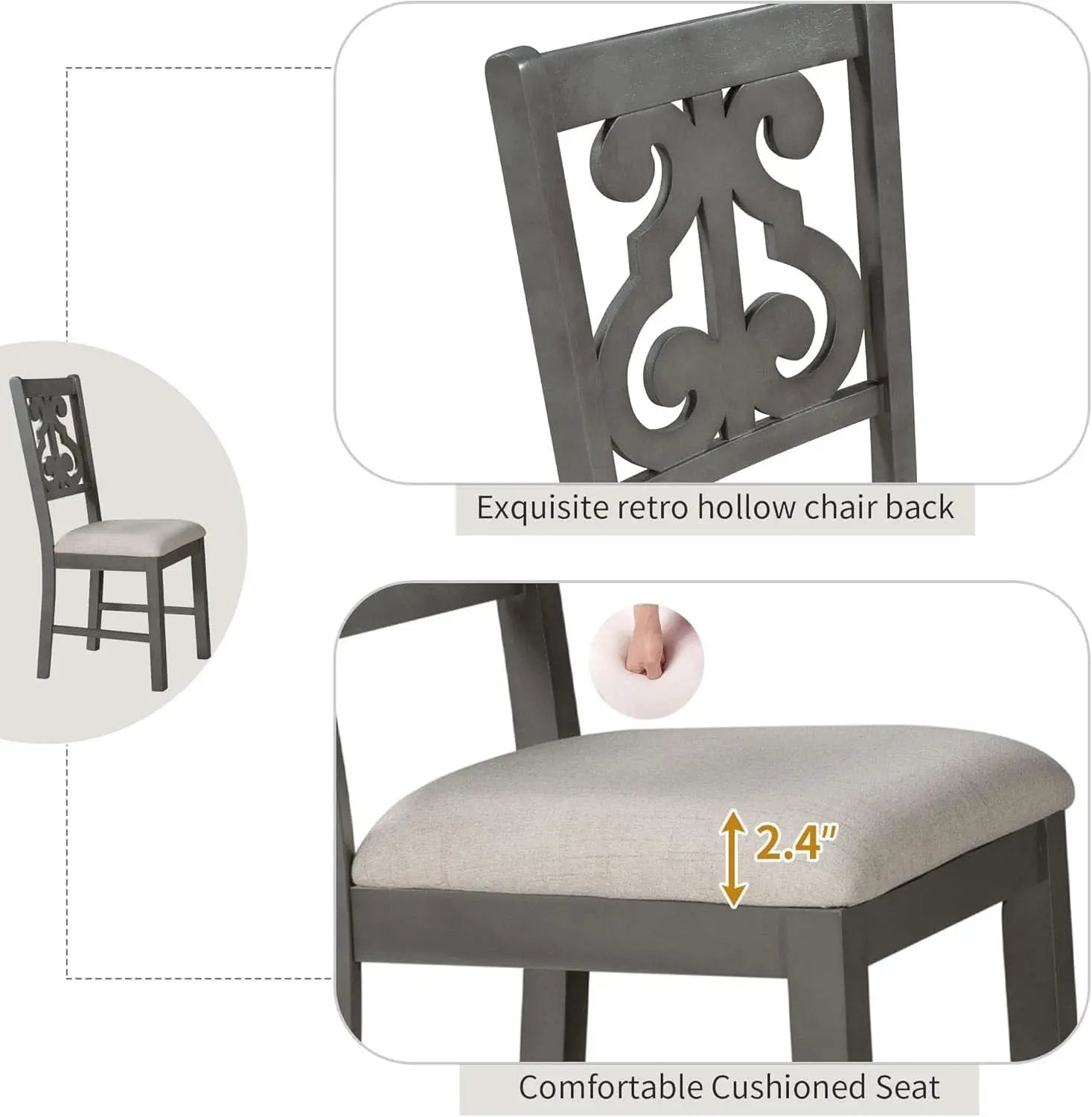Gray Round Shaped Retro Antiqued Dining Table Curved Legs from PriceLows™