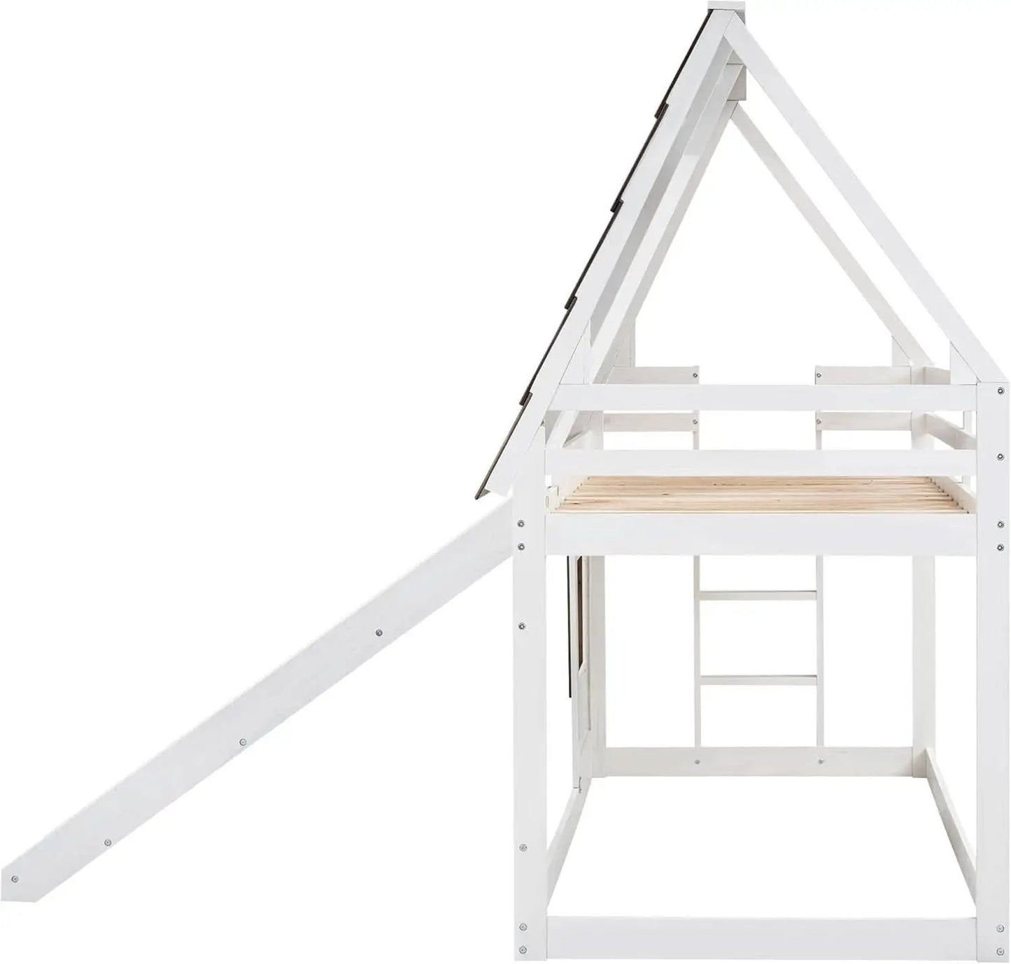 Twin Over Twin House Bunk Bed Frame White Brown With Roof from PriceLows™
