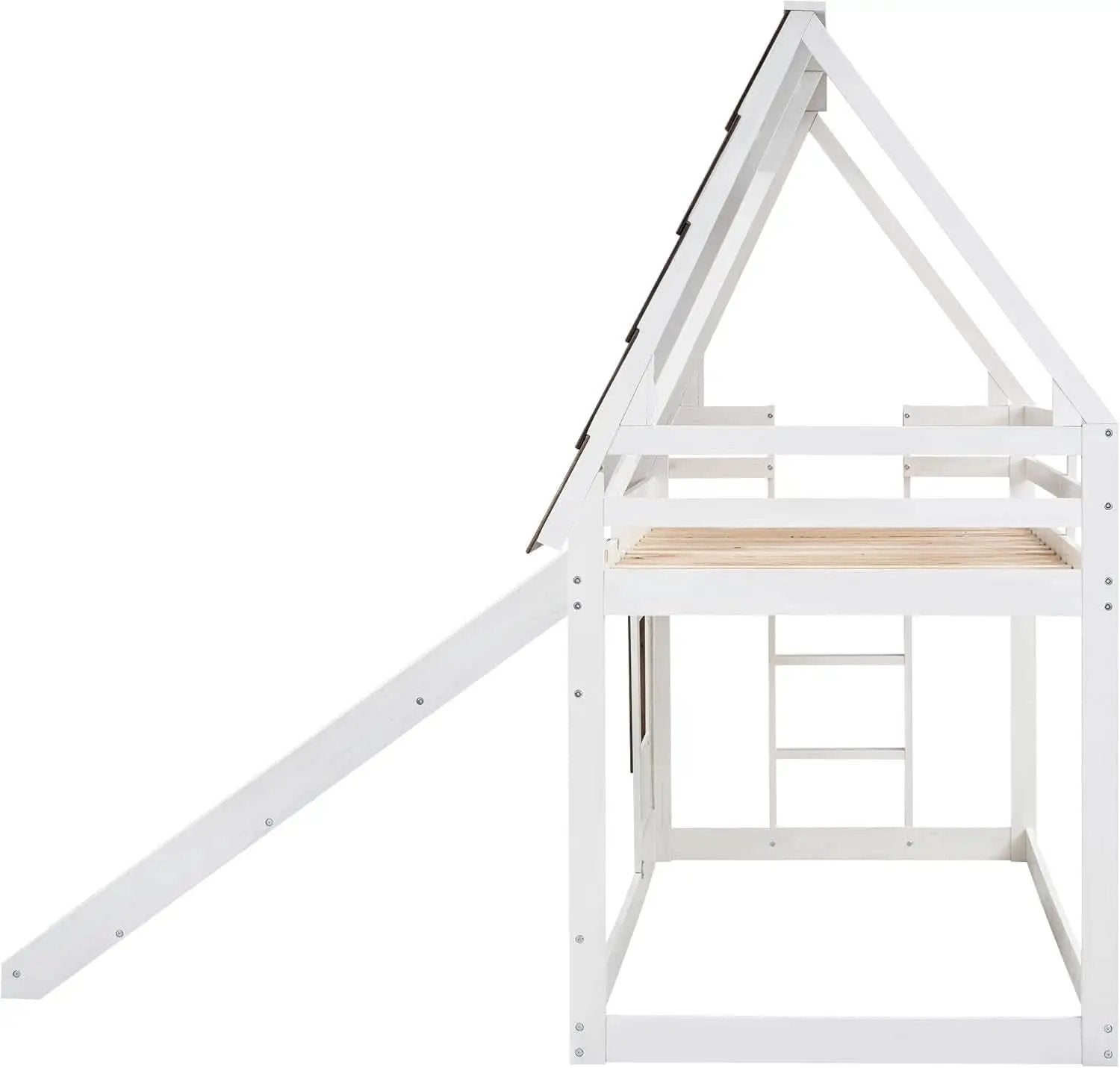 Twin Over Twin House Bunk Bed Frame White Brown With Roof from PriceLows™