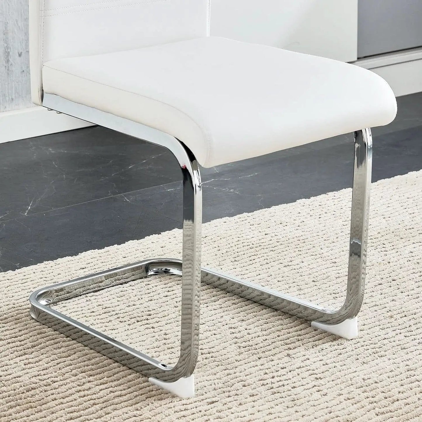 White PU Leather Dining Chair Set High Back Upholstered from PriceLows™