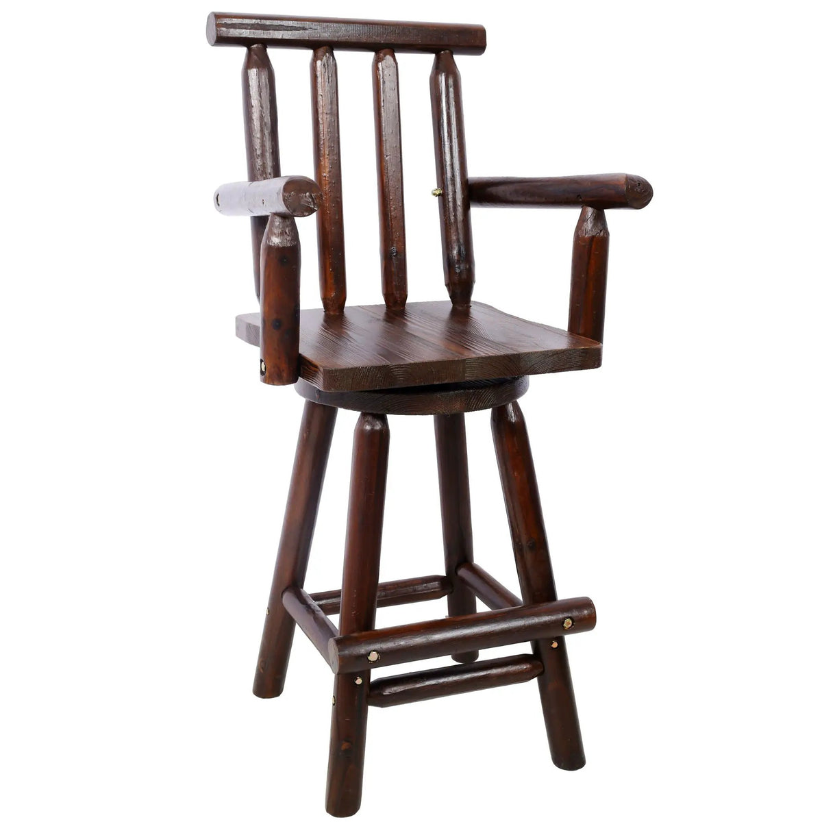 Rustic Bar Stool | 360 Degree Swivel | Fir Wood | Wide Armrest