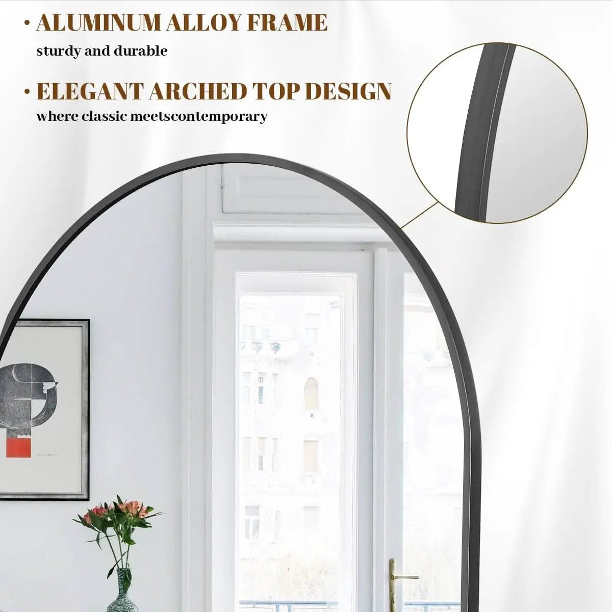30x71 Inch Arched Full Length Mirror Black Aluminum Frame from PriceLows™