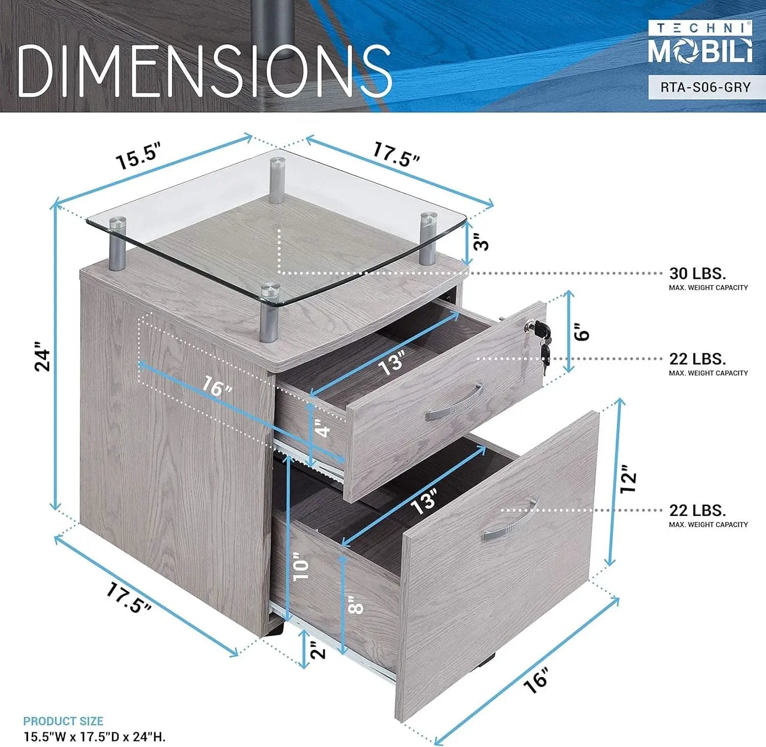 Two Drawer Rolling File Cabinet With Lock And Glass Top Under Desk Printer Stand Grey Office Furniture from PriceLows™