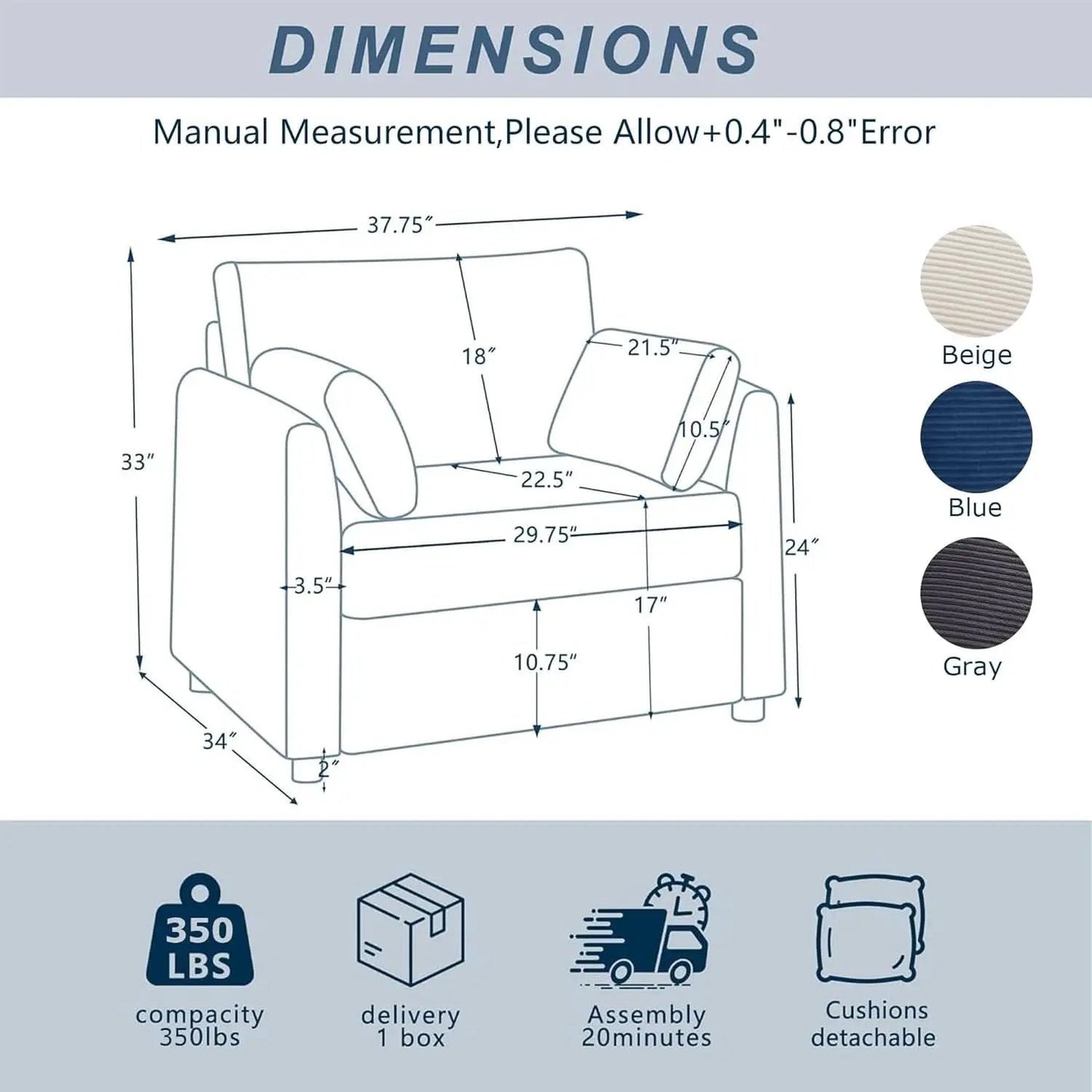 Beige 38 Inch Modern Upholstered Accent Reading Armchair from PriceLows™