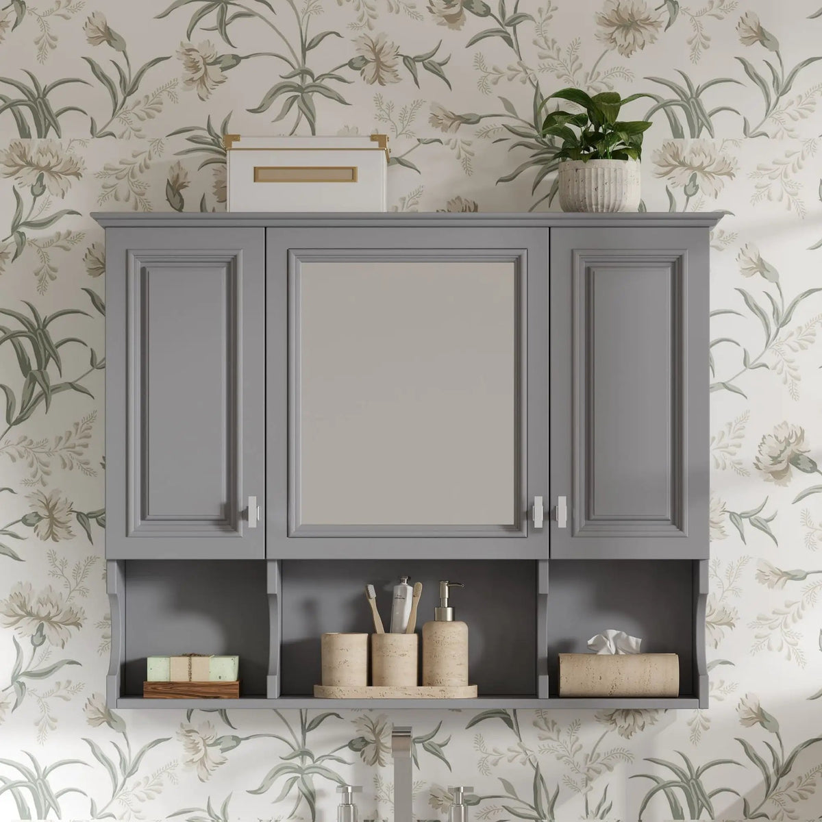 Wall Mounted Medicine Cabinet | Mirror | Open Shelves | 35 Inch Width