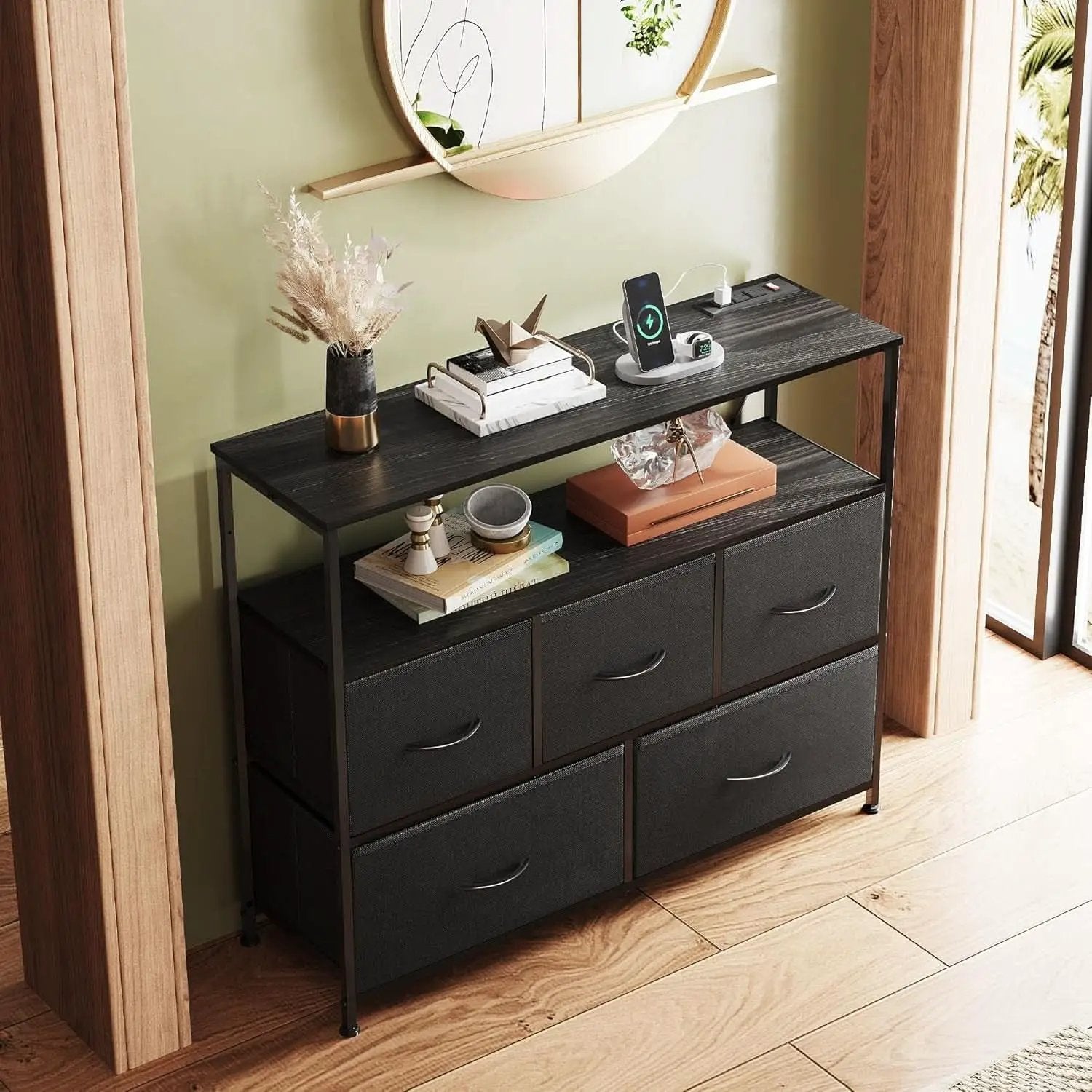 Dresser TV Stand Black With Built In Charging Station from PriceLows™