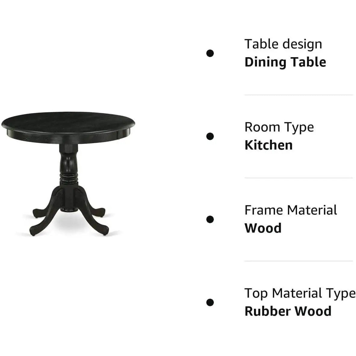 Modern Kitchen Table Black Finish Solid Wood Dining Table from PriceLows™