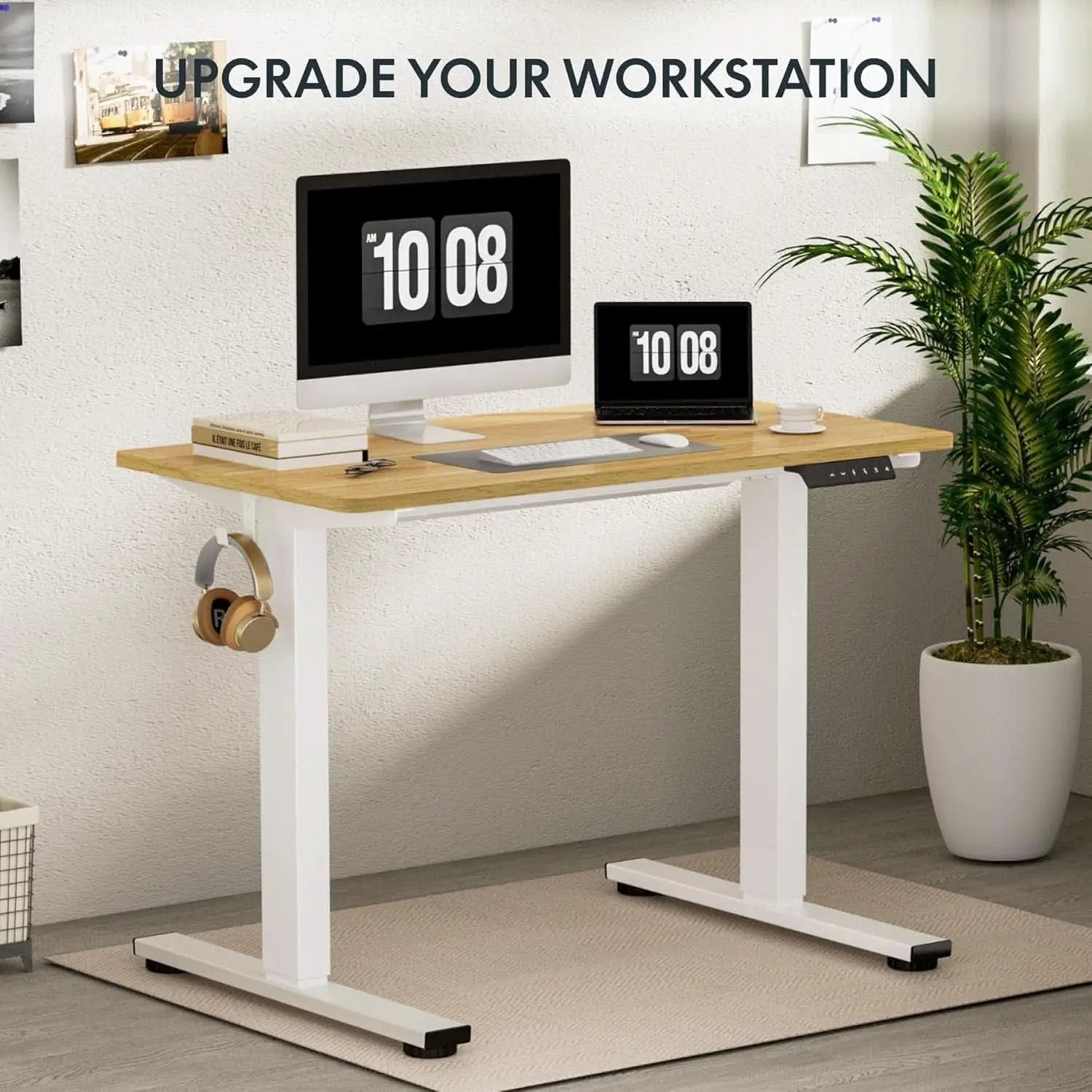 48 Inch Maple Top White Frame Adjustable Standing Desk from PriceLows™