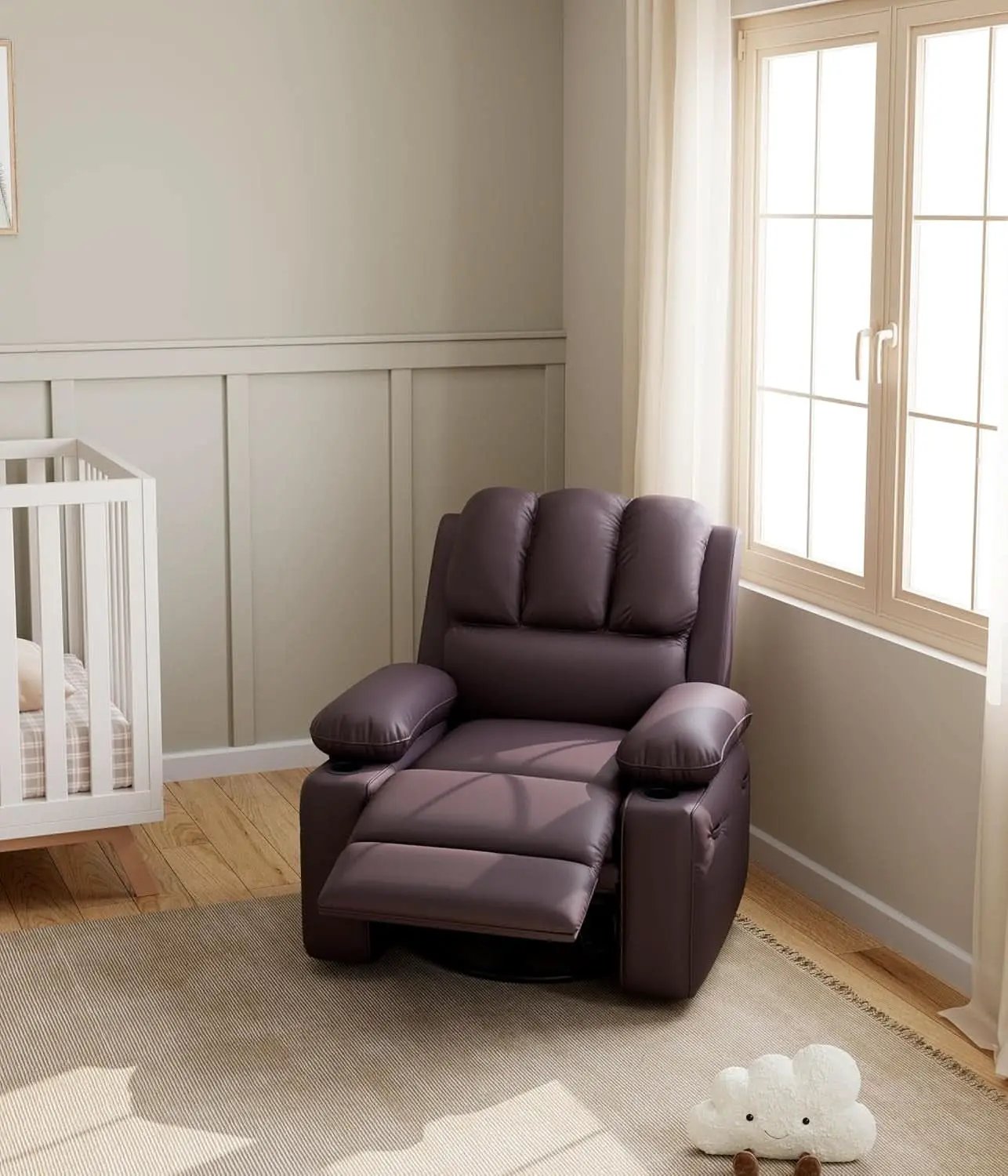 Leather Recliner Chair Brown Medium With Cup Holders And 150 Degree Recline from PriceLows™