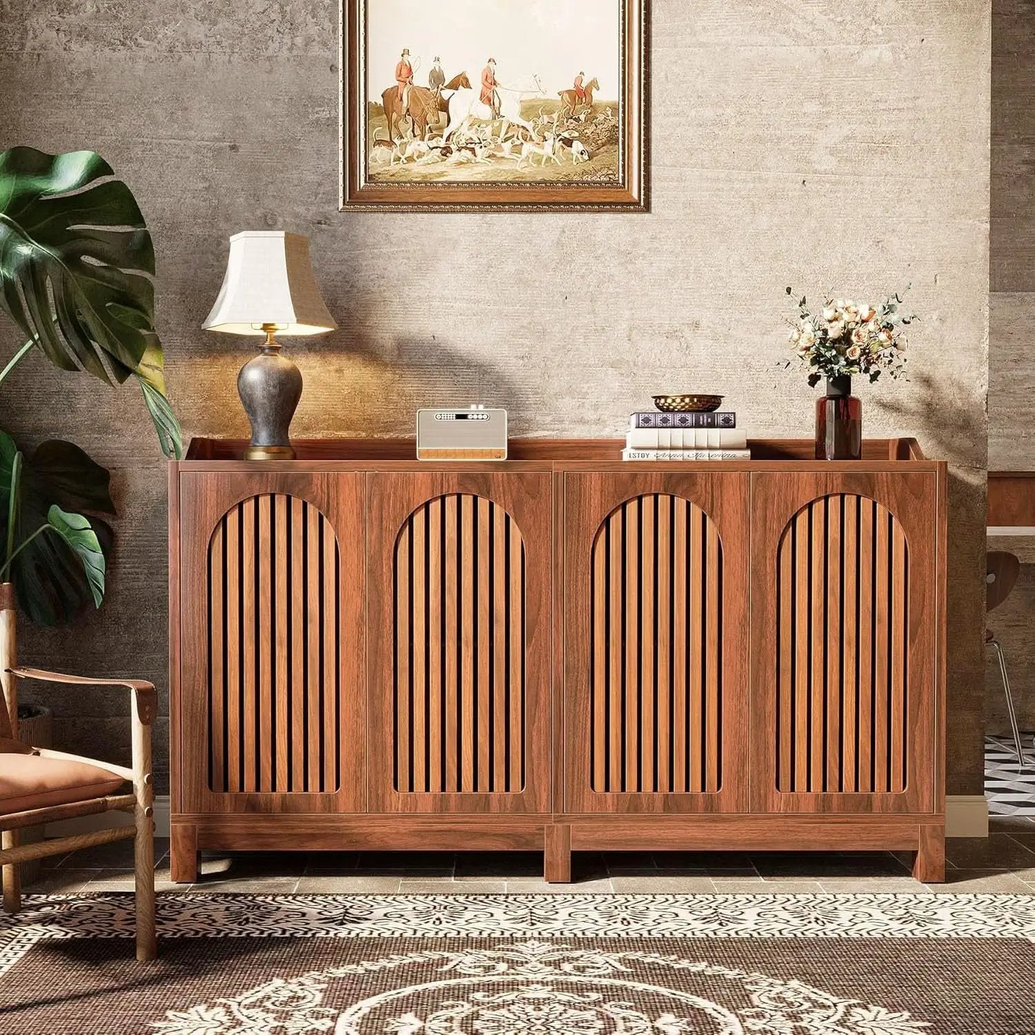 57 Inch Farmhouse Sideboard Cabinet With Adjustable Shelves from PriceLows™