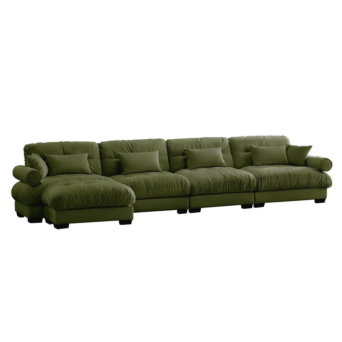 Modular Sectional Sofa | Deep Comfort Cushions | Vintage Fabric Ottoman