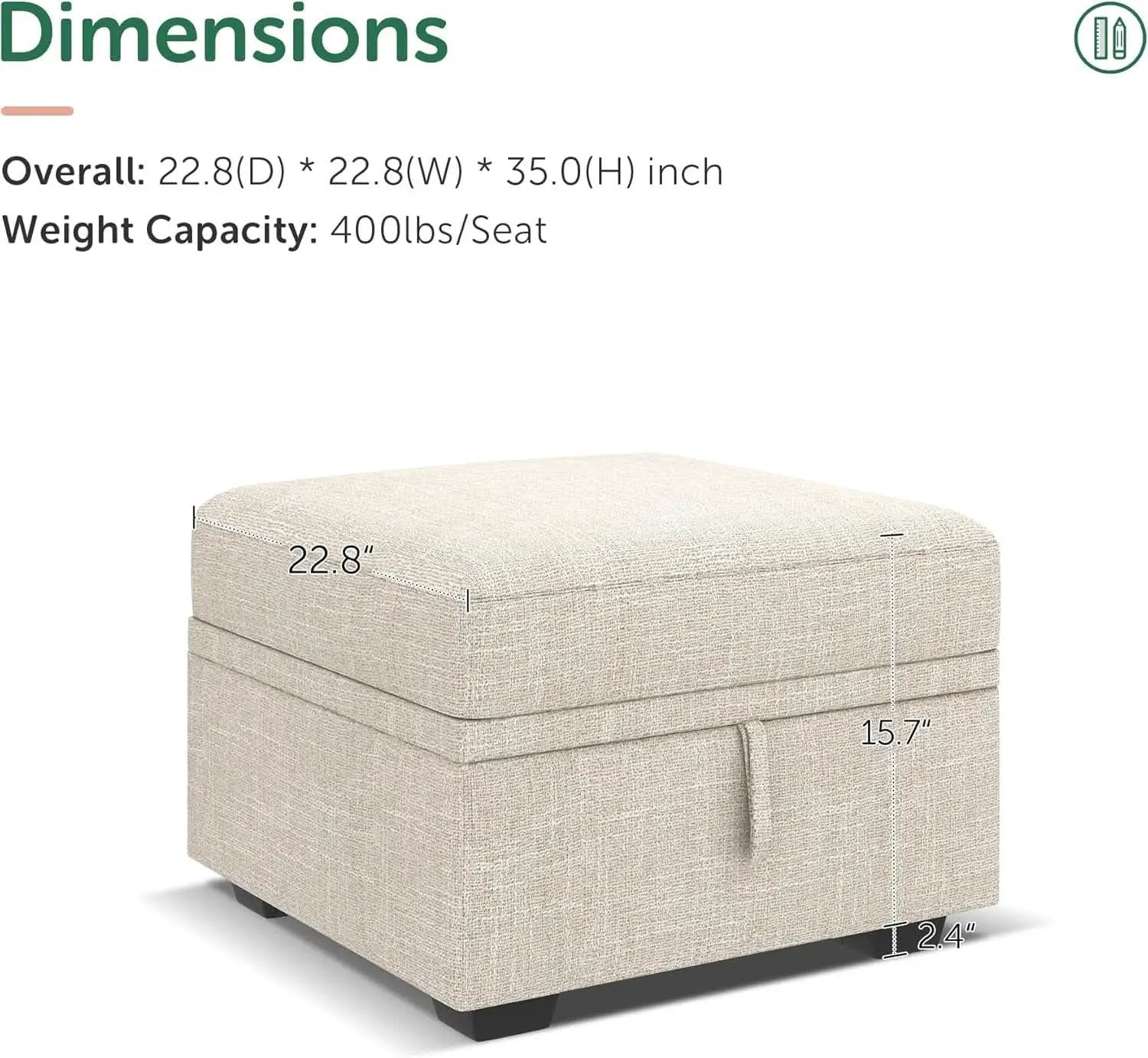 Beige Textured Storage Ottoman For Sectional Sleeper from PriceLows™