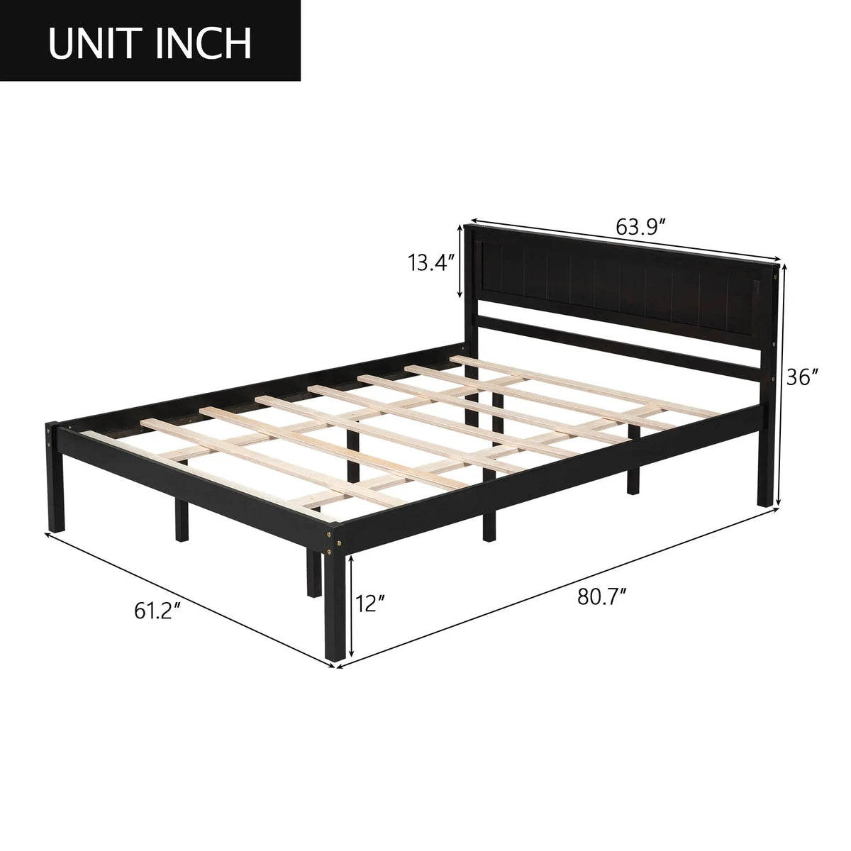 Platform Bed Frame With Headboard | Espresso Finish | Durable Pine Wood