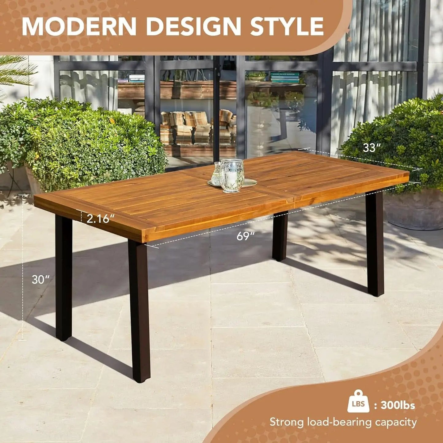 Acacia Wood Dining Table For 6 With Iron Legs IndoorOutdoor from PriceLows™