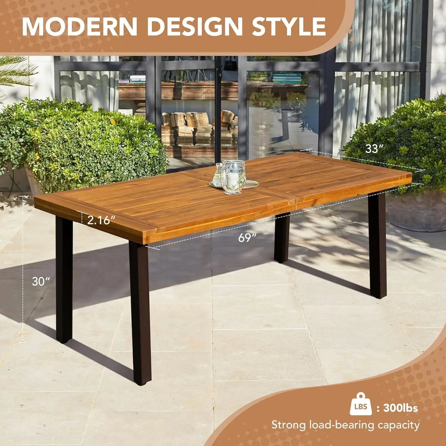 Acacia Wood Dining Table For 6 With Iron Legs IndoorOutdoor from PriceLows™