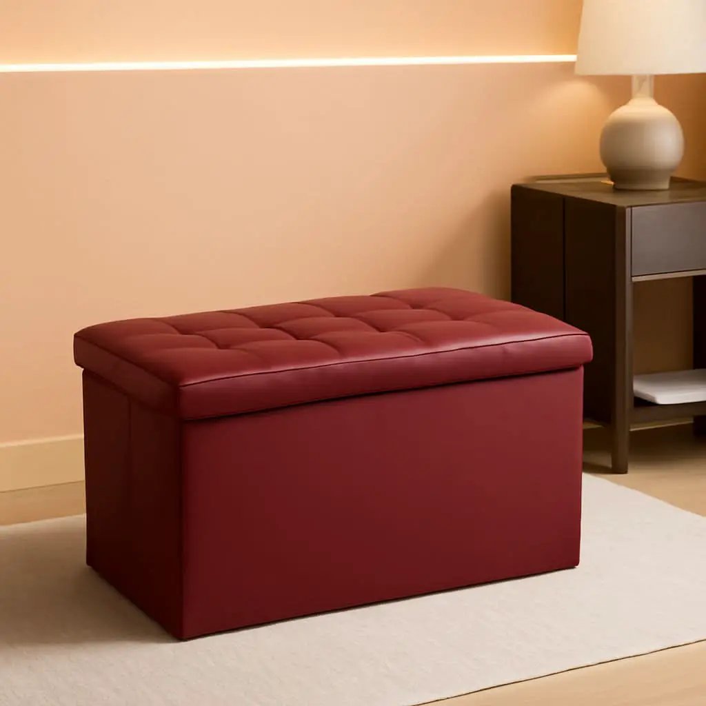 Ottoman Storage Bench 30x15x15 Inches Burgundy Leather from PriceLows™