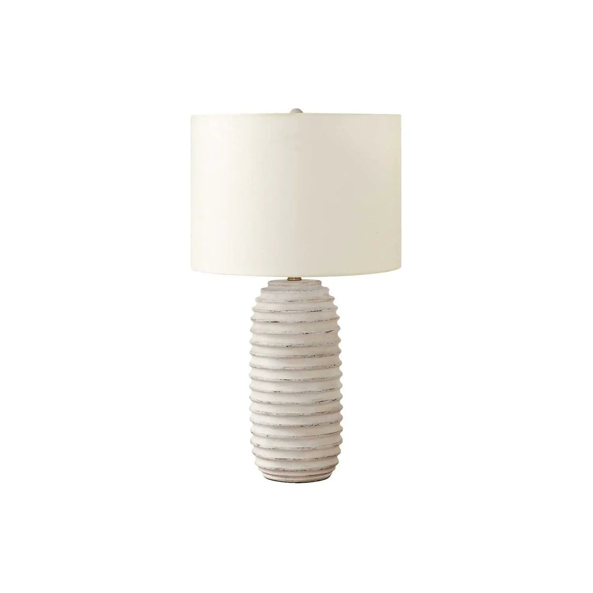 Cream Resin Table Lamp | Ridged Beehive Base | 28 Inch Height | Grey Wood Finial