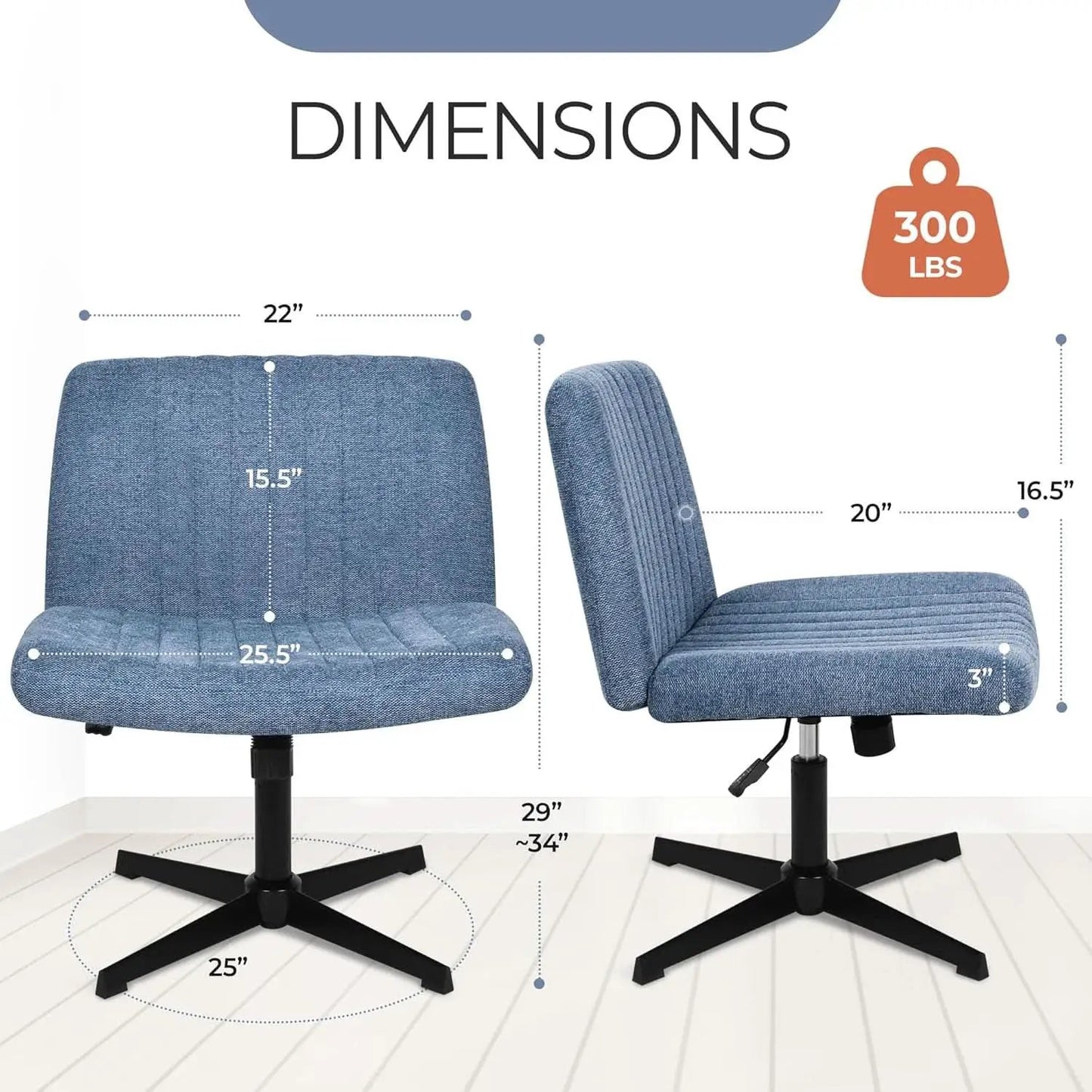 Blue Fabric Padded Cross Legged Office Chair Height Adjustable from PriceLows™