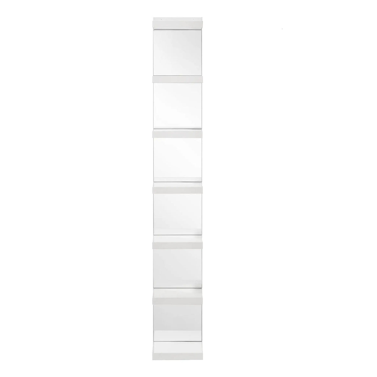 Glam Open Shelving Rack | Mirrored Back | Cream And White | 74.8 Inch Height