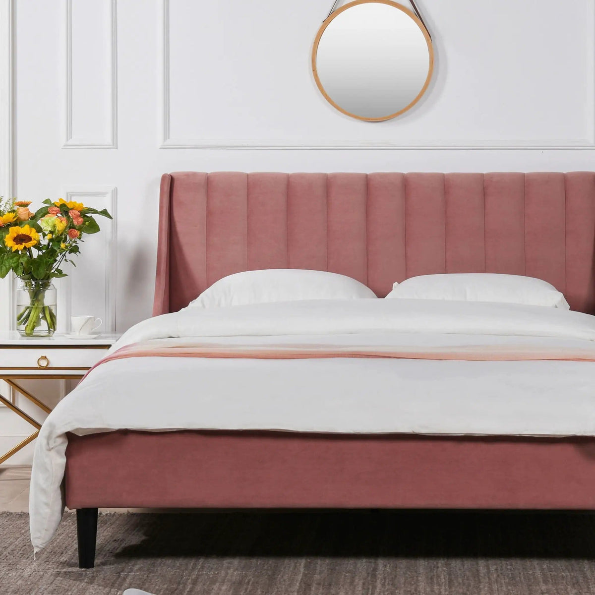 Aspen Vertical Tufted Modern Headboard Platform Bed Set | 8 Pieces | Fabric & Plywood | Bedroom