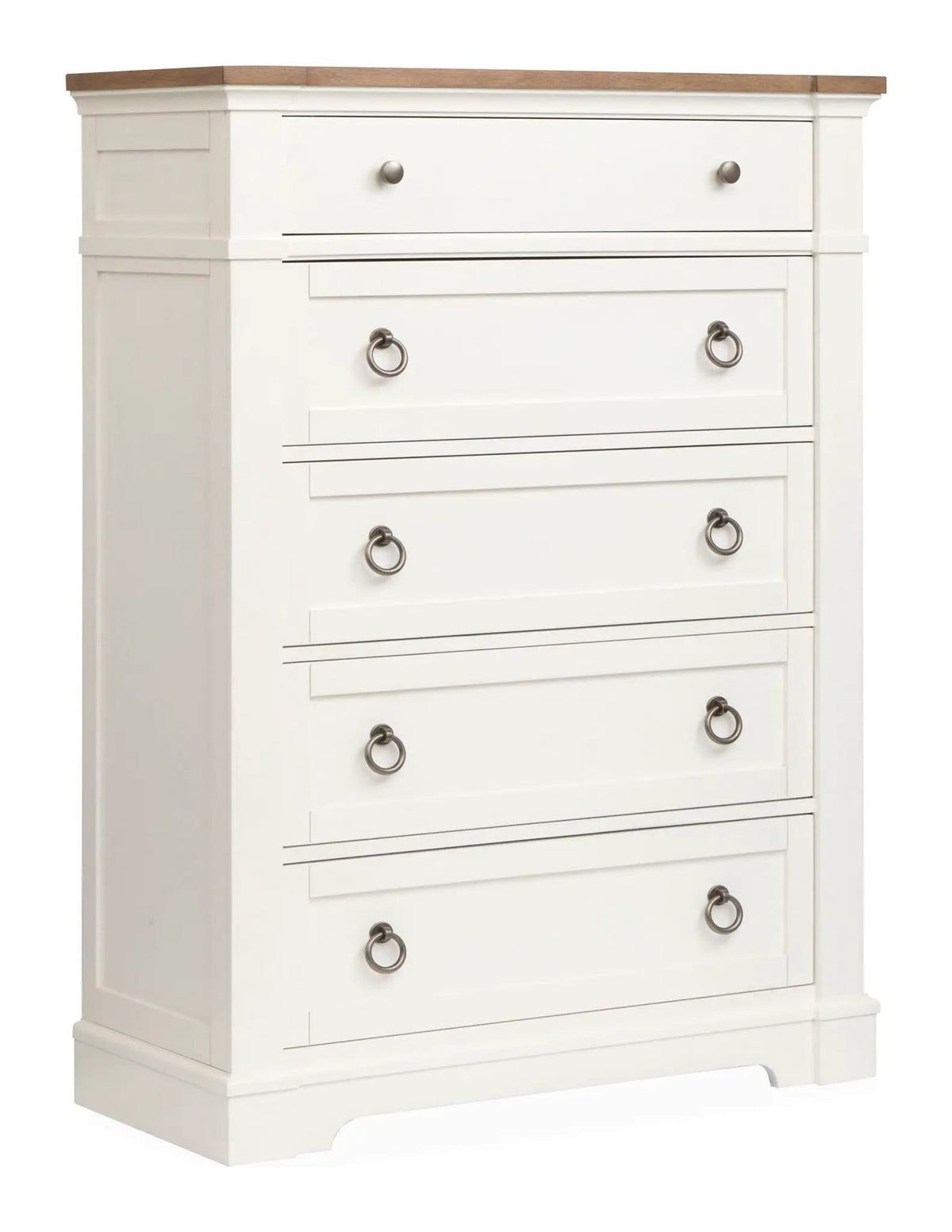 Kingston Drawer Chest | 18 x 42 x 56 in | Oak Veneer | Whisper White And Cerused Nutmeg