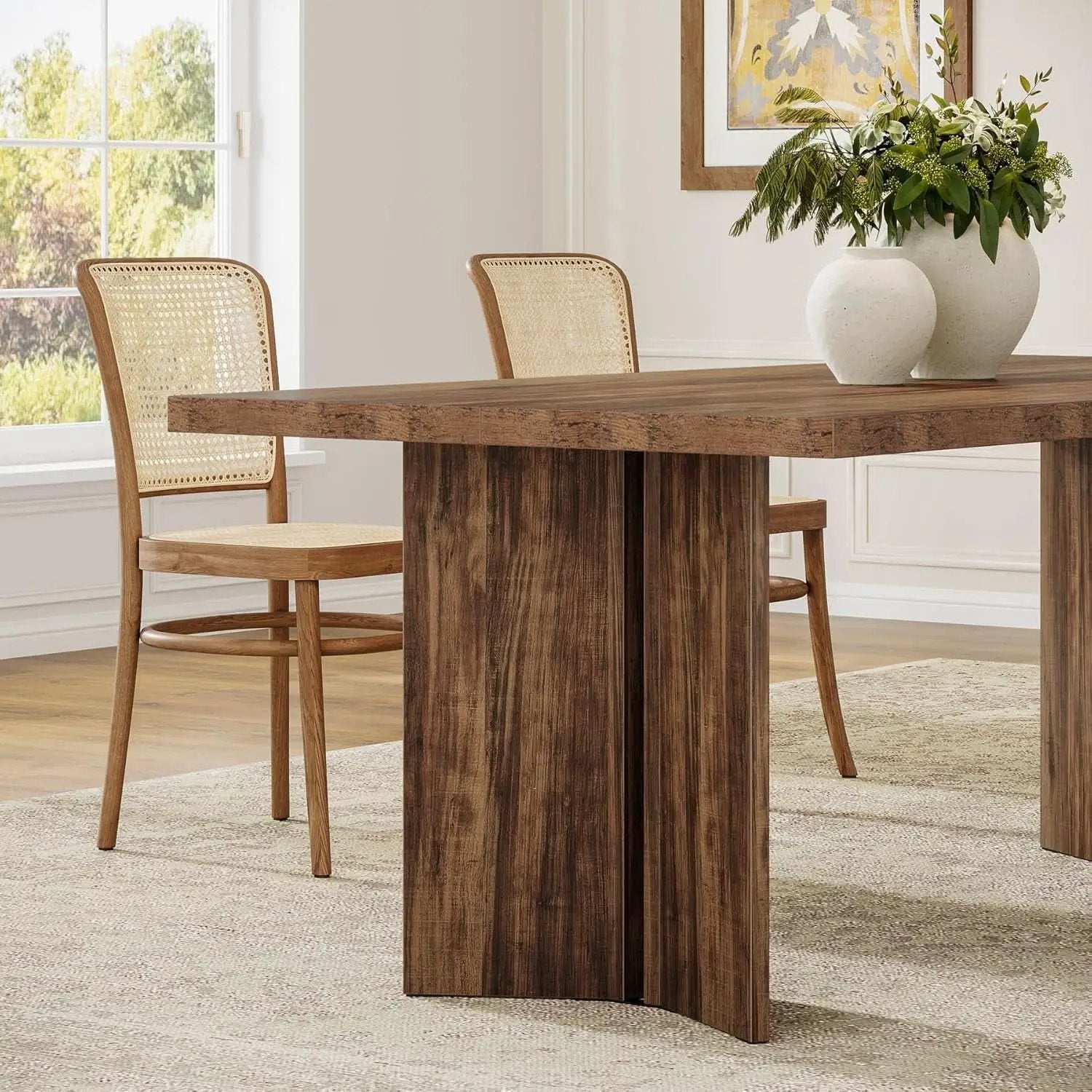63 Inch Farmhouse Dining Table Vintage Brown Elegant from PriceLows™
