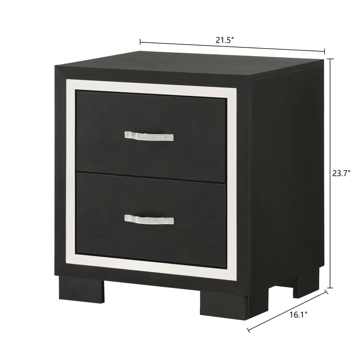 2 Drawer Bedroom Nightstand With Handles - | 21.5 x 16.1 x 23.7 in | Metal & Wood | Black