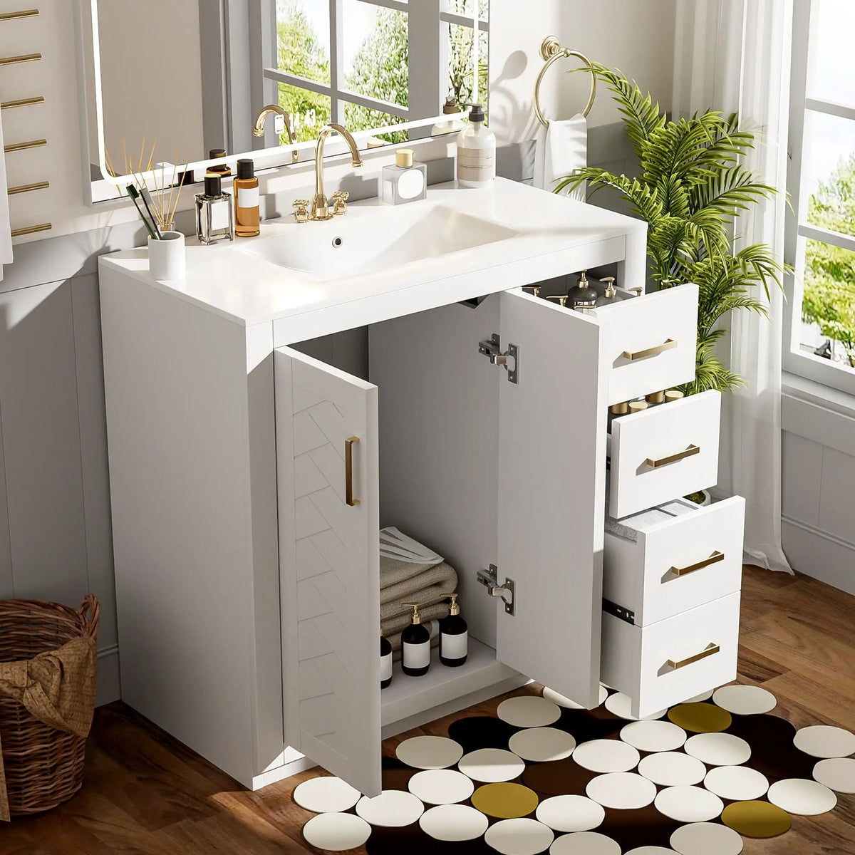 36 Inch Bathroom Vanity | Ceramic Sink Combo | 3 Drawers | Soft Closing Doors