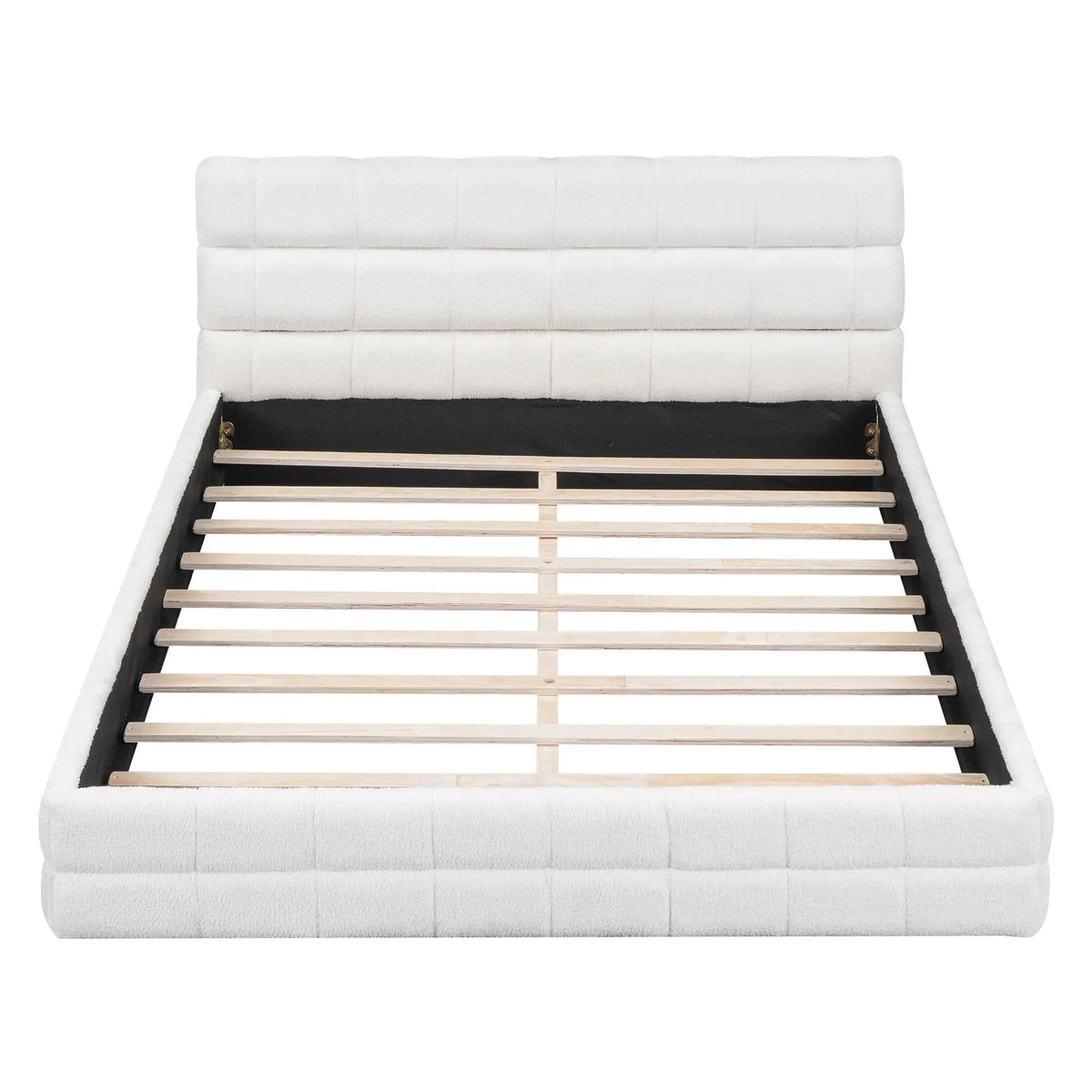 Upholstered Platform Bed With Headboard | 3 Pieces | Pine Wood & Metal | Bedroom