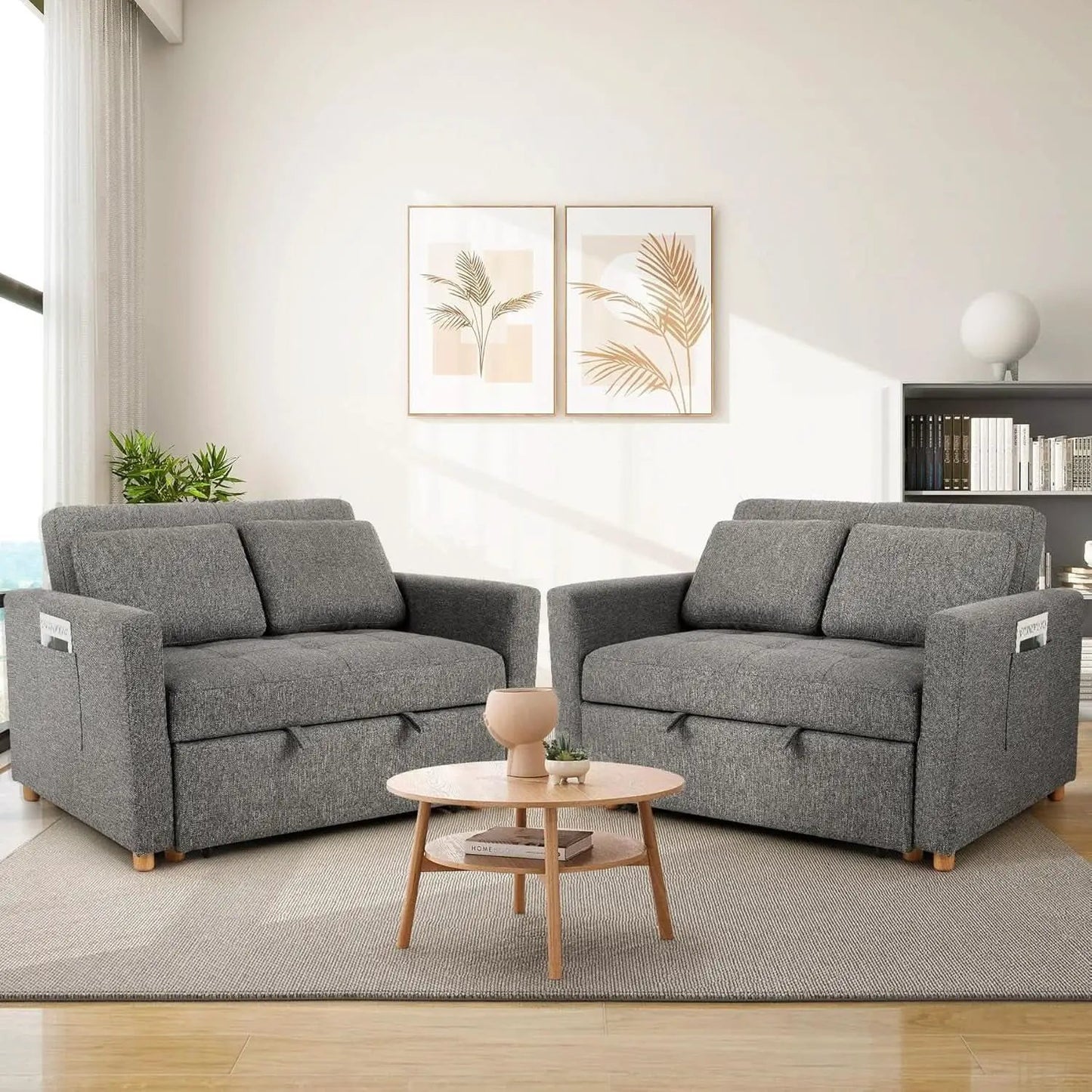 Sleeper Sofa Bed, 3-In-1 Convertible Sofa Chair, Linen Fabric Pull Out Couch Bed, Loveseat Sleeper with Spring Support, Adjustable Backrest, 2 Seater Recliner Chair for Small Space, Dark Grey from PriceLows™
