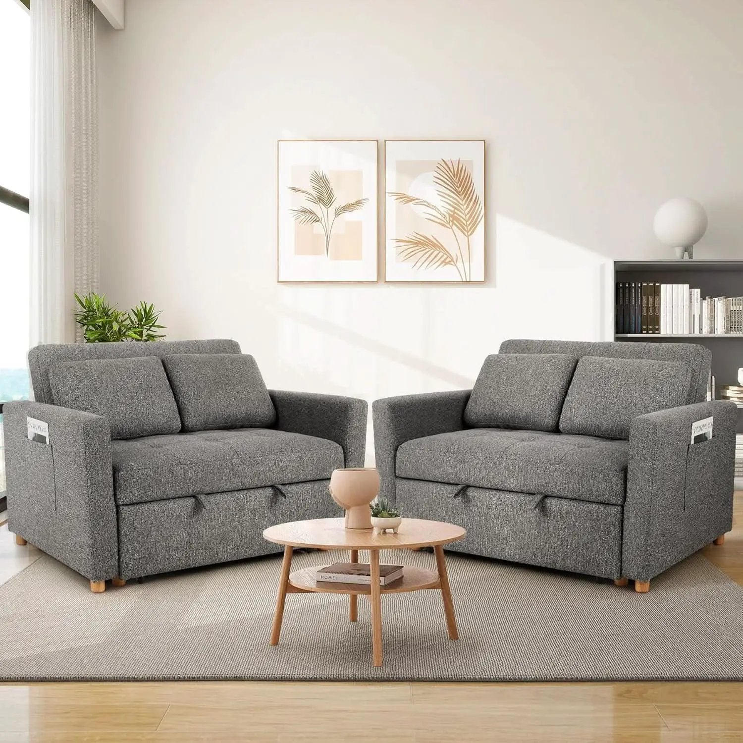 Sleeper Sofa Bed, 3-In-1 Convertible Sofa Chair, Linen Fabric Pull Out Couch Bed, Loveseat Sleeper with Spring Support, Adjustable Backrest, 2 Seater Recliner Chair for Small Space, Dark Grey from PriceLows™