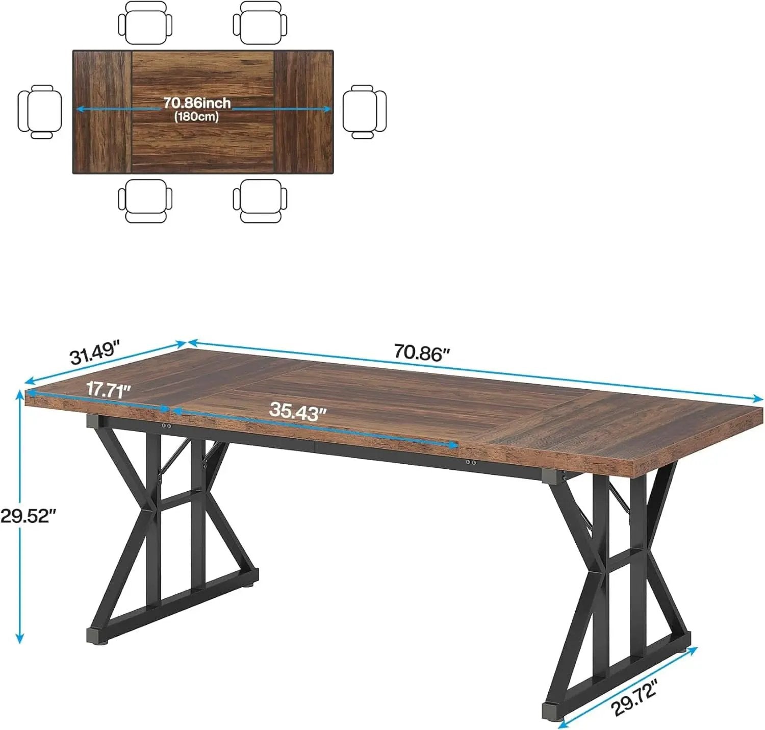 Farmhouse 70.8 Inch Wood Dining Table With Metal Legs from PriceLows™