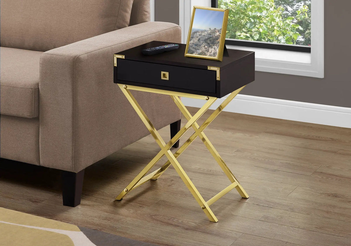 Accent Side Table | Stylish Rectangular Top | Drawer On Metal Glides | Metal Legs