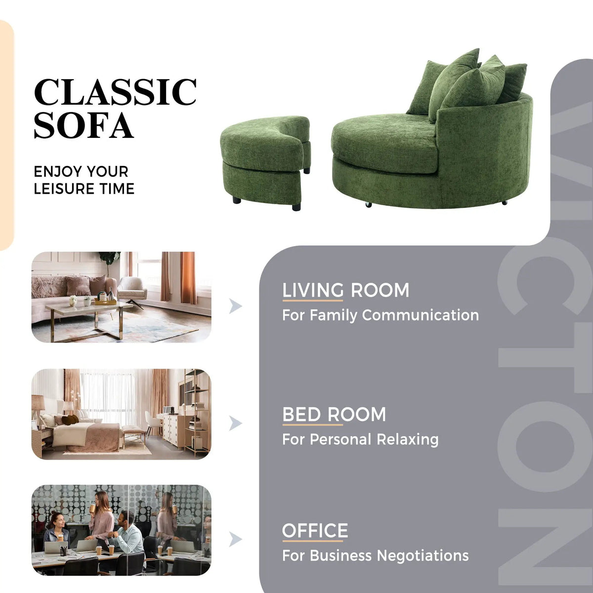 Swivel Accent Chair | 360 Degree Rotation | Ergonomic Padded Seat | Round Frame