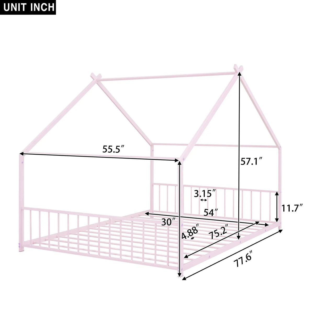 Metal House Bed | Roof Design | Semi-Enclosed Play Space | Contemporary Neutral Finish