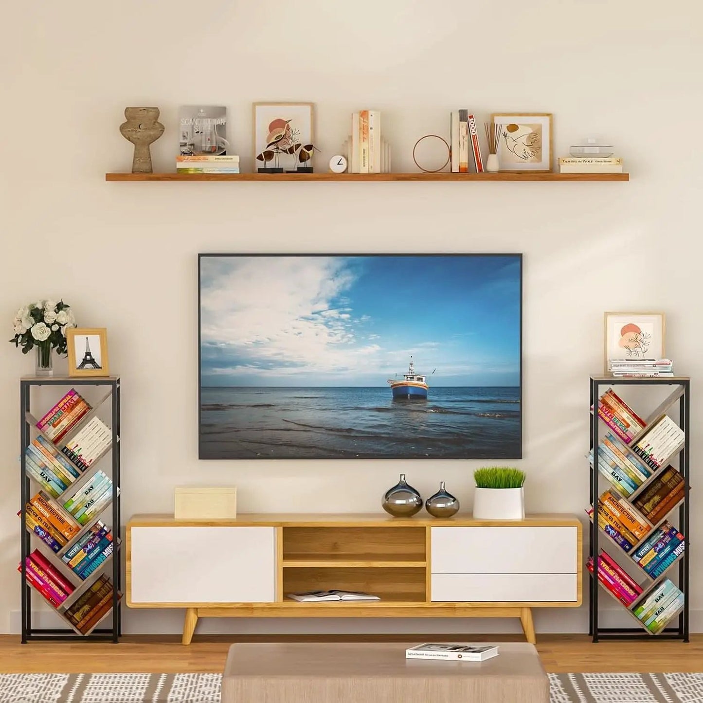 Tree Bookshelf 9 Tier Floor Standing Wooden Bookcase For Small Spaces from PriceLows™