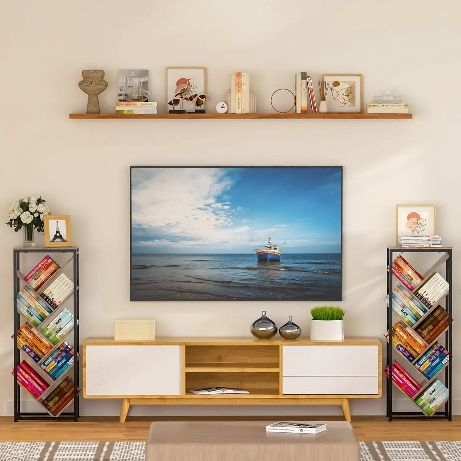 Tree Bookshelf 9 Tier Floor Standing Wooden Bookcase For Small Spaces from PriceLows™