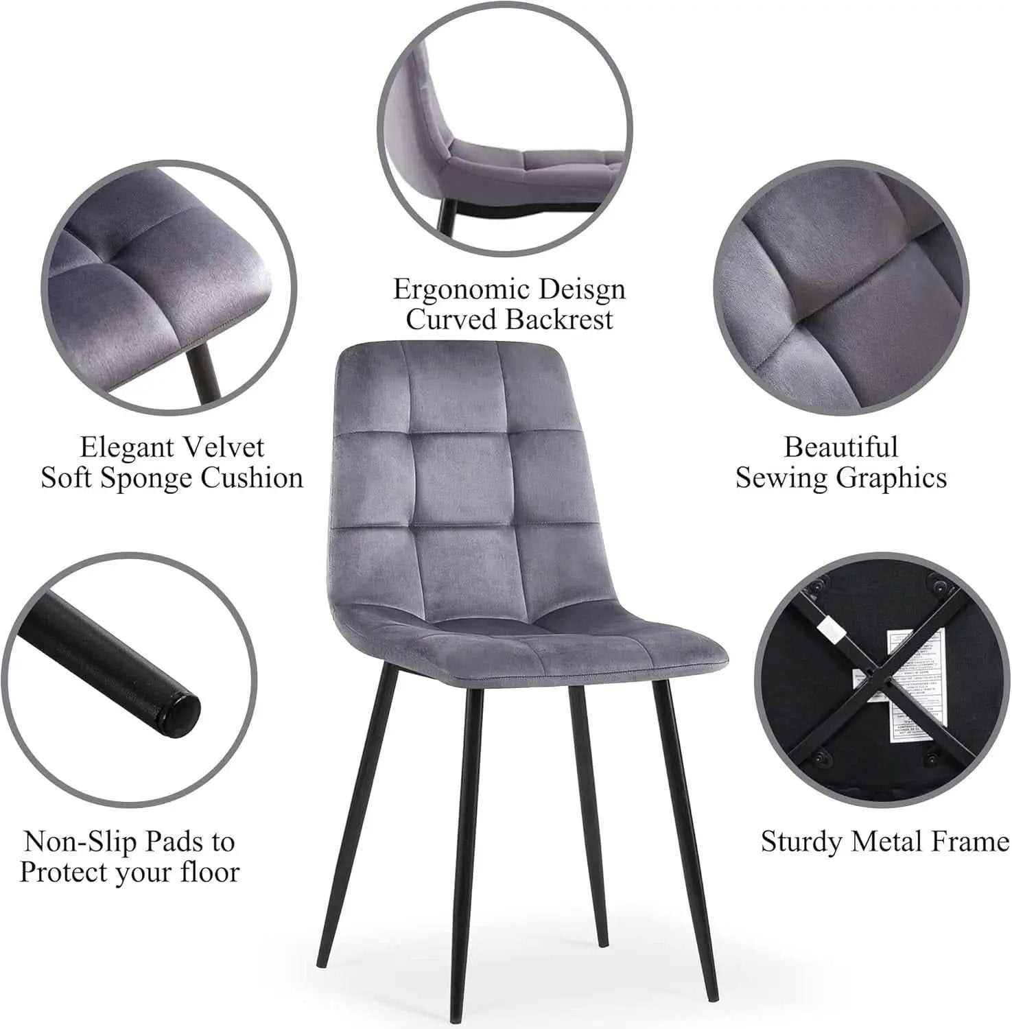 Grey Velvet Dining Chairs Set Of 4 With Metal Legs from PriceLows™