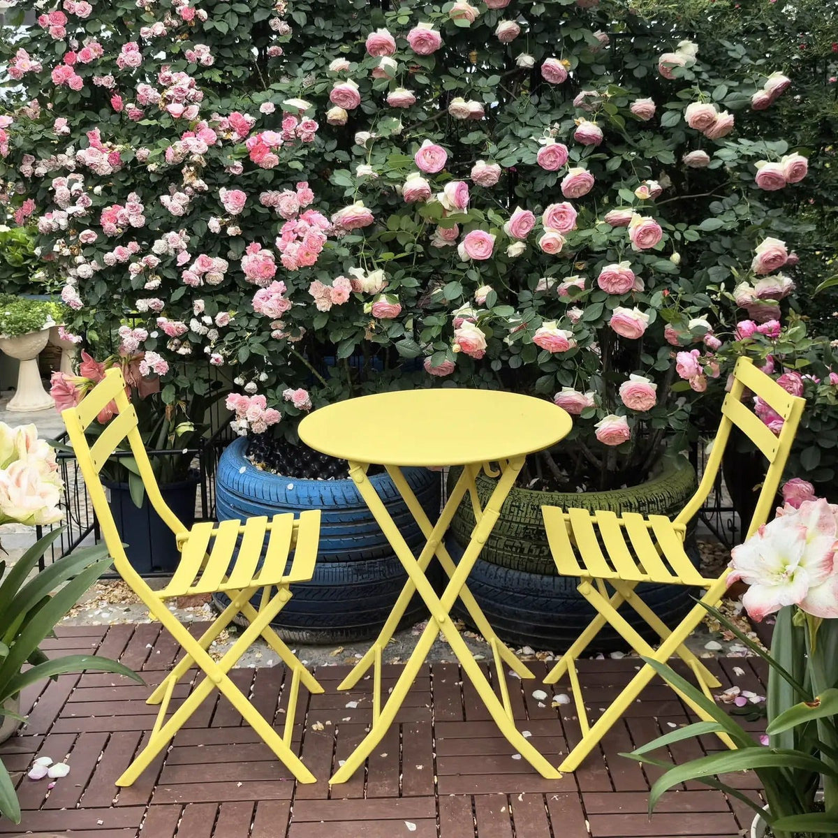 3 Piece Patio Bistro Set Of Foldable Round Table And Chairs | 3-Piece Set | Metal | Outdoor Living