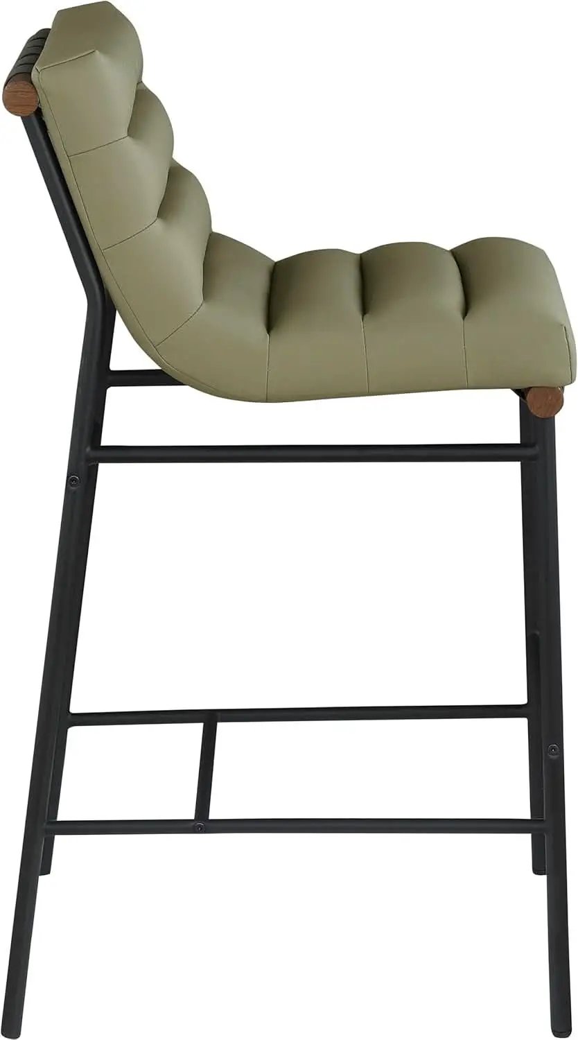 Olive Green Vegan Leather Counter Stool With Black Frame from PriceLows™