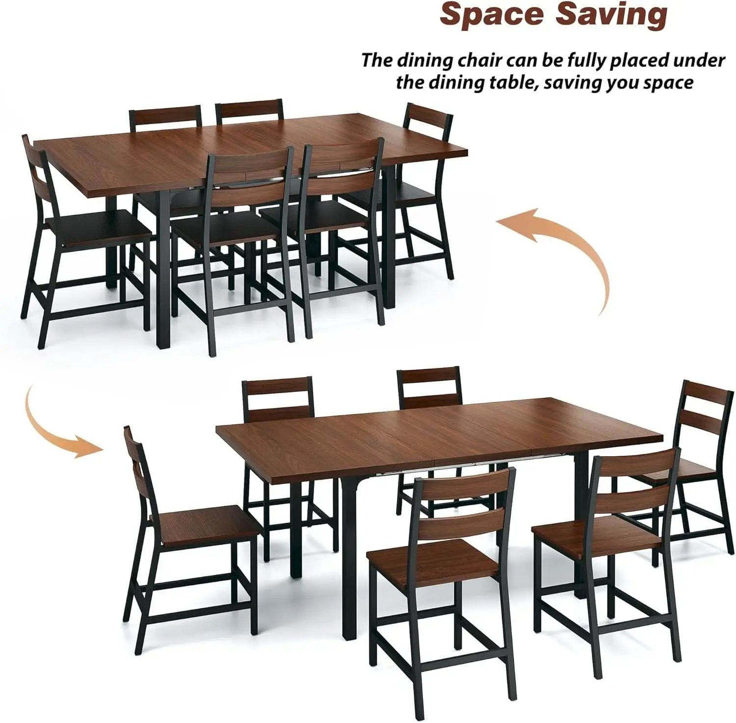 Walnut 63 Inch Extendable Dining Table Set For Six Chairs from PriceLows™